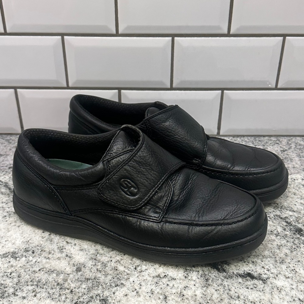 Streetcars Mens 10M Walking Shoes Black Leather Hook Loop Strap Comfort Casual
